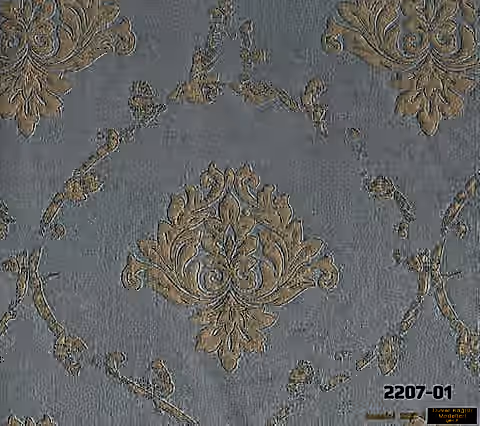 Decowall Bossini 2207-01 Duvar Kağıdı Mavi Damask Desen Krem