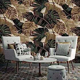 Duka Natura DK.22860-3 Duvar Kağıdı Koyu Yeşil Yaprak Desenli Gold