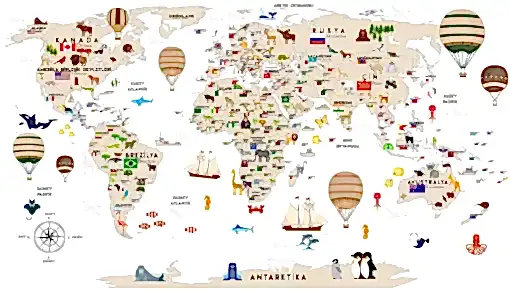 Çocuk Odası Dünya Haritası Folyo Poster F5001