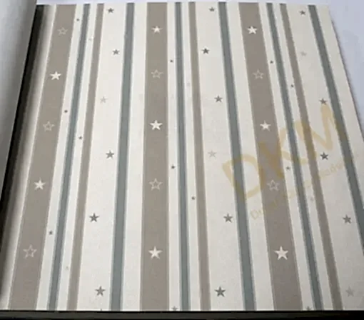 AdaWall Ada Kids 8928-1 Duvar Kağıdı Beyaz Çizgili Yıldızlı